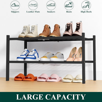 Smiry Bamboo Shoe Rack, 3 Tier Free Standing Wooden Shoe Organizer, Stackable Wood Shoe Storage Shelf for Closet, Entryway, 12 Vertical Slats, 2+1 Stack Standard Legs, 26.8"x11"x19.5", Natural
