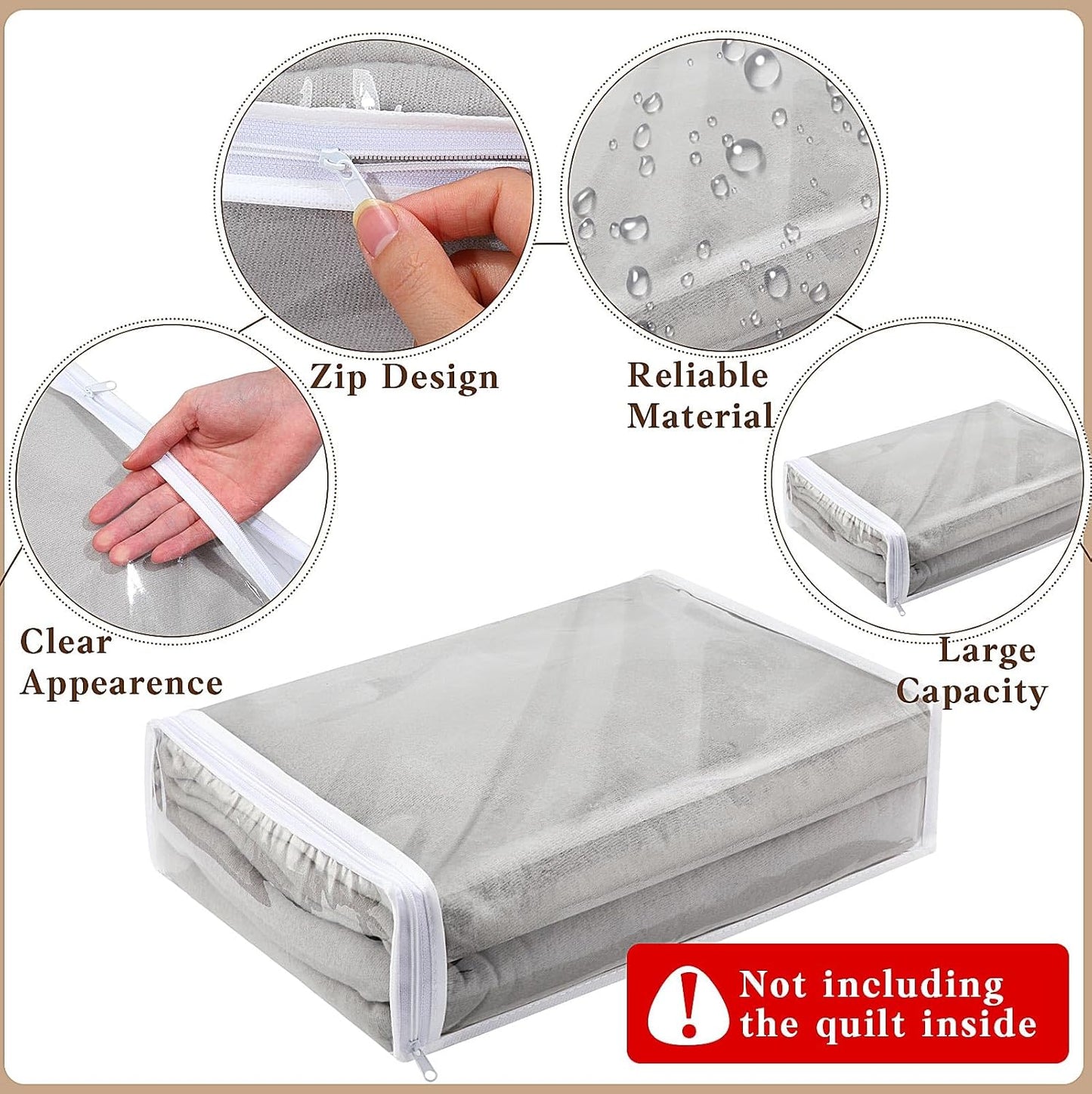 Riakrum 30 Pack Clear Zippered Storage Bags, 15x11x4 inches, Vinyl Plastic Sweater Sheet Organizers Storage Bags, PVC, for Clothes, Sheet, Blankets, Fabrics Organizers (White)