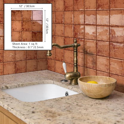 10 Sheet Thicker Peel and Stick Backsplash Tile, 12"x12" 3D Self Adhesive Square Mosaic Subway Checkered Vinyl Backsplash Stick on Wall Tiles for Bathroom, Kitchen, Living Room (10, Orange)