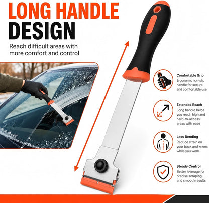 2 Pack Razor Blade Scraper with 10 Plastic and 20 Metal Blades for Removing Paint, Registration Sticker, Grease from Windshield, Glass Top Stove Cooktop Scraper