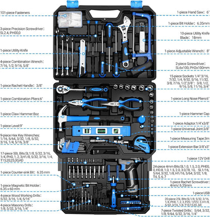 Pink Tool Kit Box Drill Set：DEKOPRO Home Mechanic Toolbox with 12V Power Cordless Drill Hand Repair Tools Sets Combo Kits Storage Organizer Drawer Case for Men & Women
