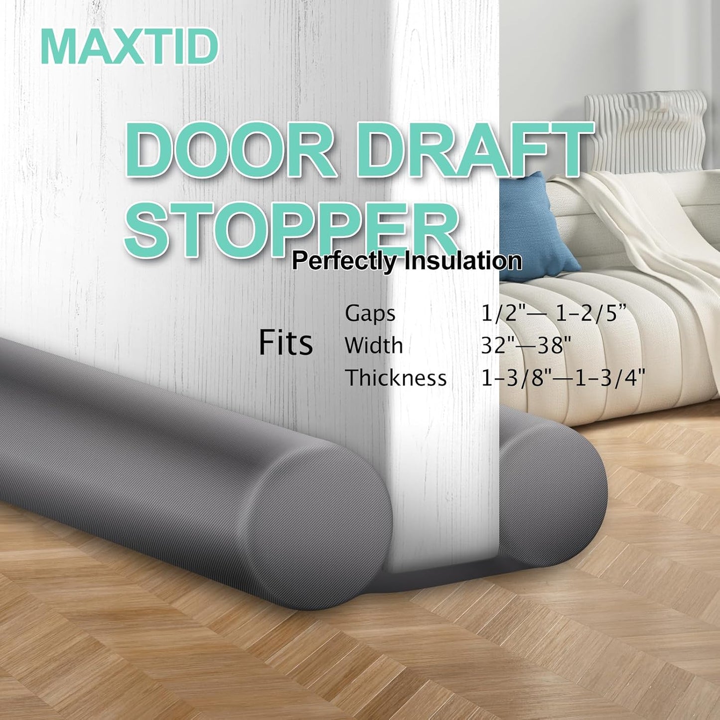 MAXTID Under Door Draft Stopper for Bottom of Doors 38" Black Door Blocker Noise ReducerLight Cold Air Guard Breeze Sound Proof Door Sweep Weather Stripping Door Seal Insulation Strip Gap Filler