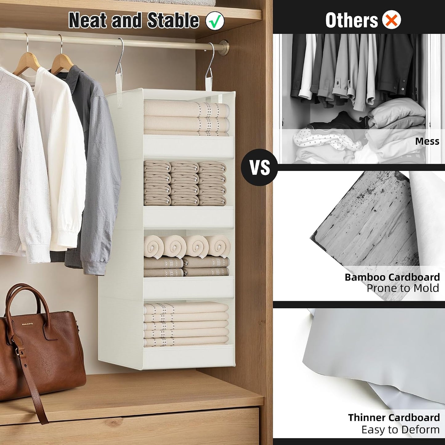 GRANNY SAYS 3-Shelf Hanging Closet Organizer and Storage, Collapsible Hanging Closet Shelves, Hanging Organizer for Closet & RV, Gray, 29 ½" H X 12" W X 12" D, 1-Pack
