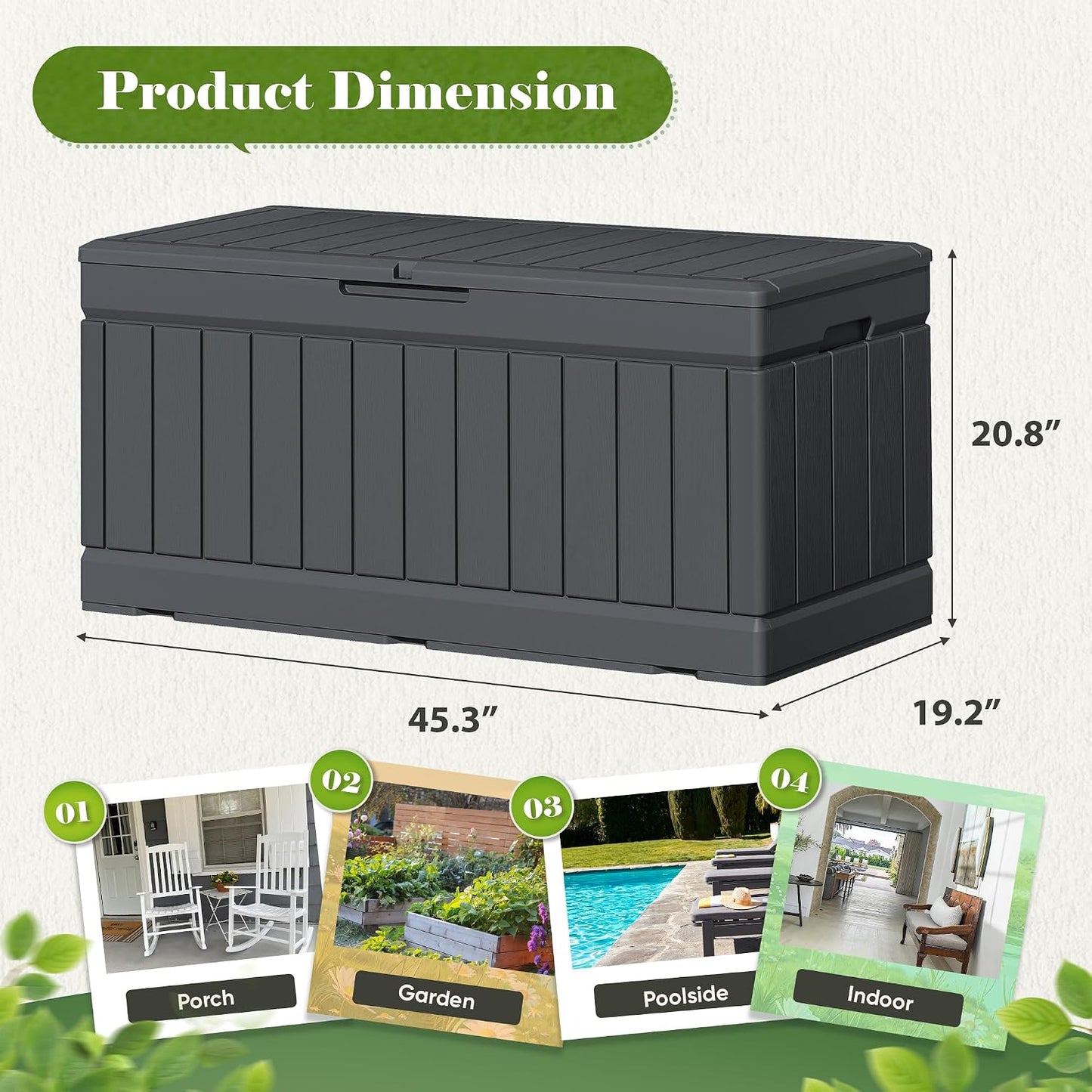 Flamaker Outdoor Storage Box 80 Gallon Resin Waterproof Deck Box Delivery Box with Wood Texture Large Storage Bin for Patio Cushions, (Grey)