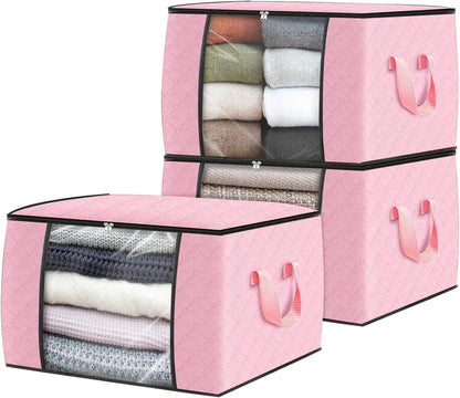 Fab totes 6 Pack Storage Bags for Clothes and Blanket, Foldable Closet Organizers and Storage with Zippers, Clear Window and Handles, Fabric Storage Bins for Sweater, Comforter, Bedding,Linen Sheets