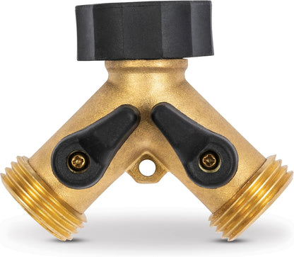 Gilmour Heavy Duty 2 Way Garden Hose Splitter, Dual Water Hose Splitter with Shut Off Valve, Brass Water Manifold