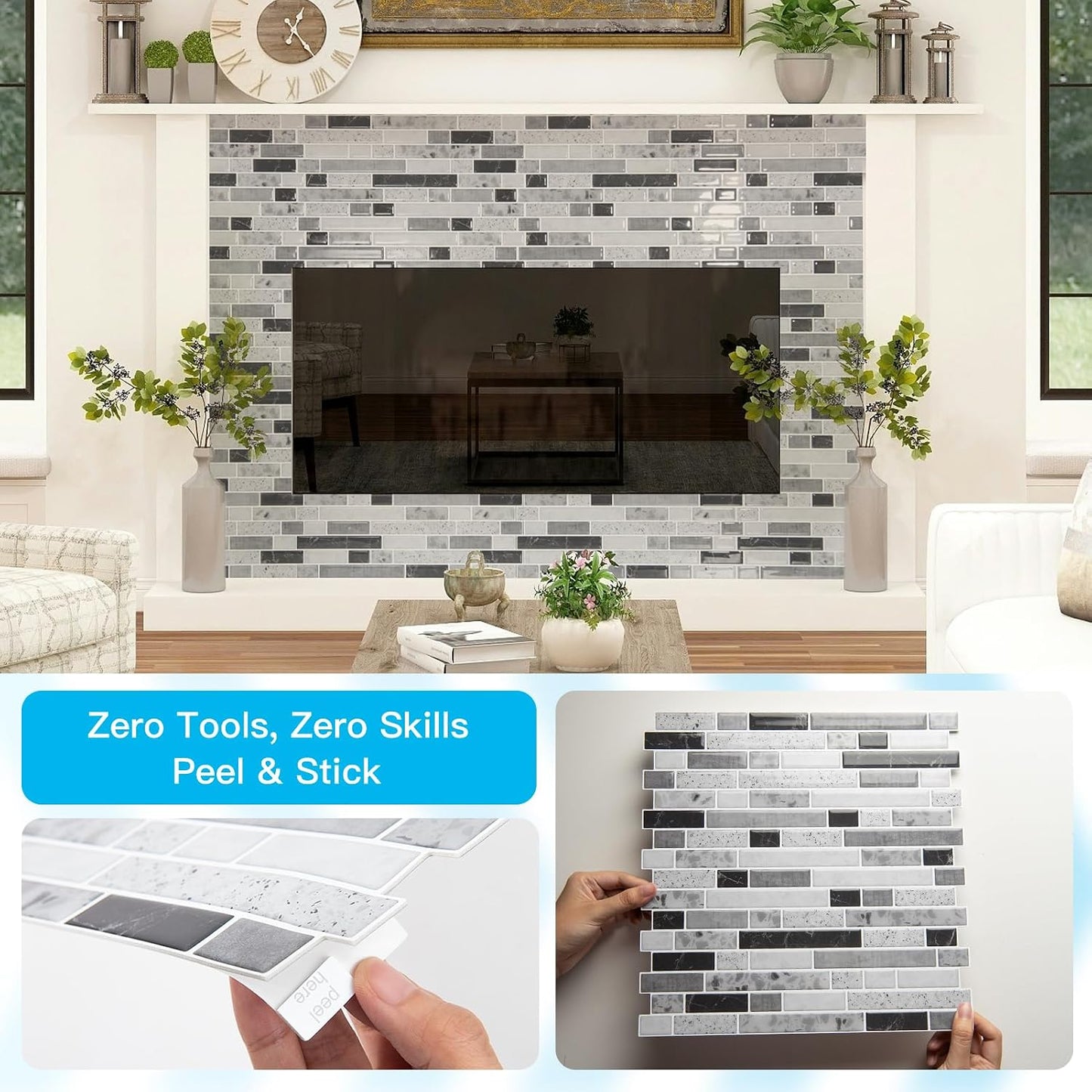 Art3d 10-Sheet Heavy-Duty Peel and Stick Backsplash, Waterproof Wall Tiles Stick on Kitchen Backsplash Living Space, Beige & White