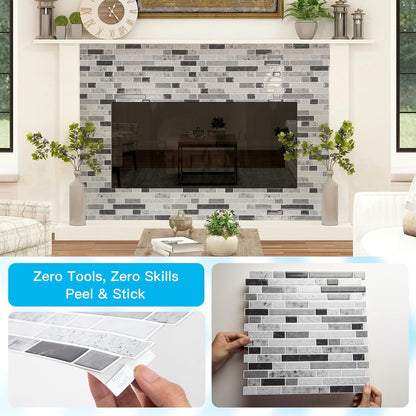Art3d 10-Sheet Heavy-Duty Peel and Stick Backsplash, Waterproof Wall Tiles Stick on Kitchen Backsplash Living Space, Beige & White