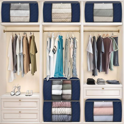 Fab totes 6 Pack Storage Bags for Clothes and Blanket, Foldable Closet Organizers and Storage with Zippers, Clear Window and Handles, Fabric Storage Bins for Sweater, Comforter, Bedding,Linen Sheets