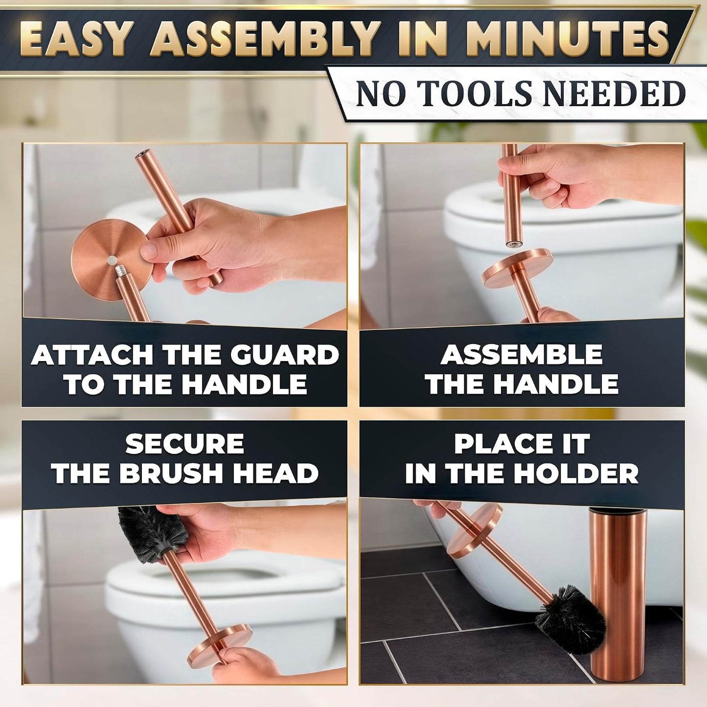 Black Toilet Brush and Holder Set - Slim Matte Design that Fits Anywhere - Stainless Steel Toilet Bowl Brush and Holder with 2 Rounded Corners, Replaceable Head, Removable Inner Bowl & Splash Guard