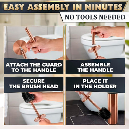 Black Toilet Brush and Holder Set - Slim Matte Design that Fits Anywhere - Stainless Steel Toilet Bowl Brush and Holder with 2 Rounded Corners, Replaceable Head, Removable Inner Bowl & Splash Guard