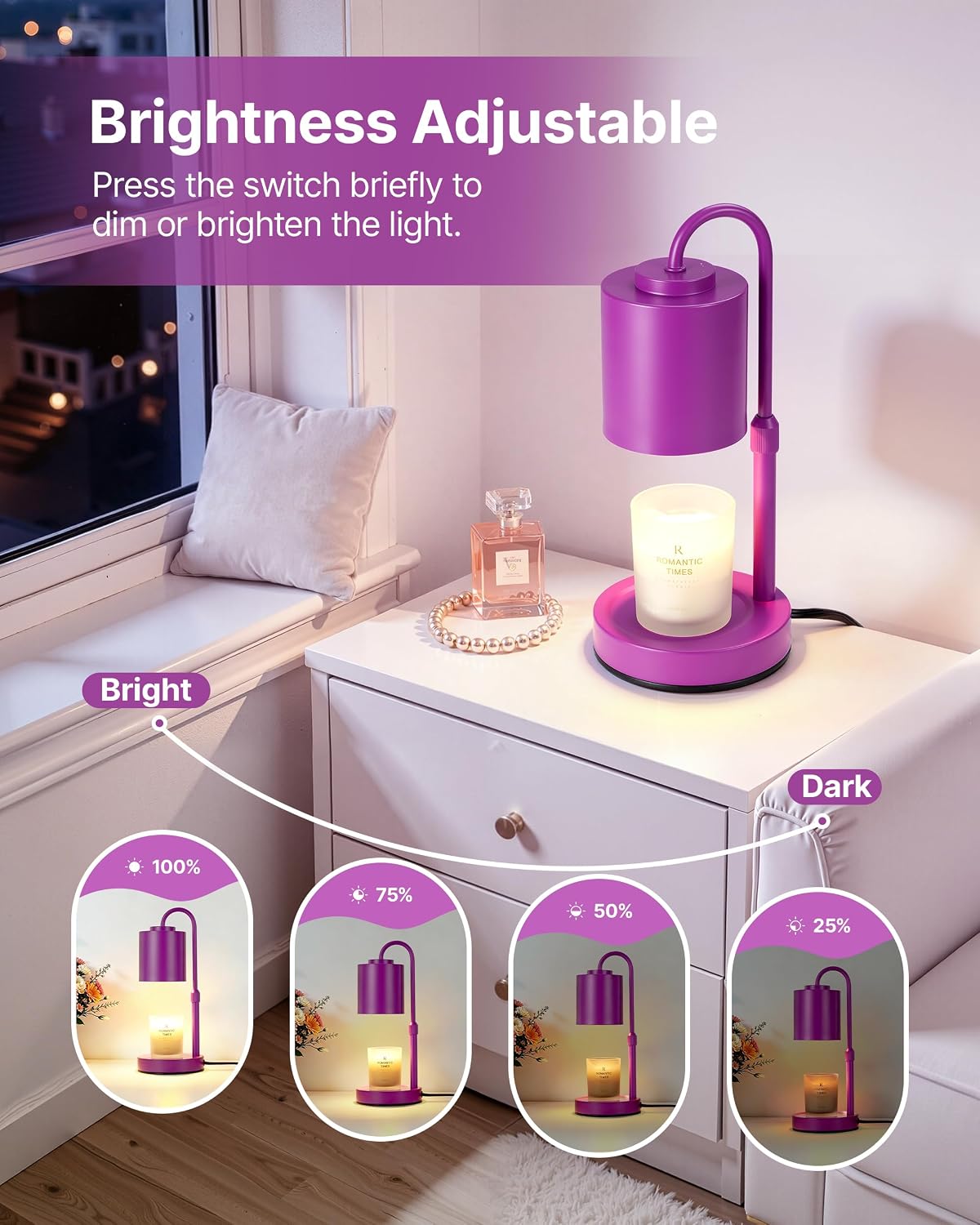 CASTLELIFE Dimmable Candle Warmer Lamp with Timer, Height Adjustable Candle Warmer for Jar Candles, Electric Wax Melt Warmer for Home Decor House Warming Gifts, Birthday Gifts for Women, Black Clear