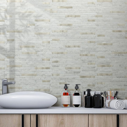 AULIGET 20 Sheets Peel and Stick Backsplash, Black & Grey Wood Look PVC Mixed Metal Stick on Backsplash Tiles for Kitchen