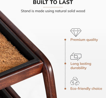 Anji Mountain Heavy Duty Waterproof Wooden Shoe Storage Mat Organizer/Boot Storage Tray Multi Use for Entryway with Coir, Gray and Ivory Insert, 1 Tier, Fits 2 Pair (26.5" Wide)
