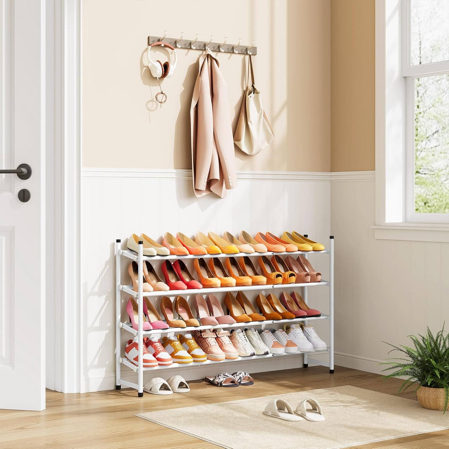 Tajsoon Expandable Shoe Rack for Closet 3 Tier, 28“-41“Adjustable & Stackable Shoe Shelf Storage, Metal Shoe Rack Organizer for Front Door Entrance, Closet, Garage, Entryway, Black