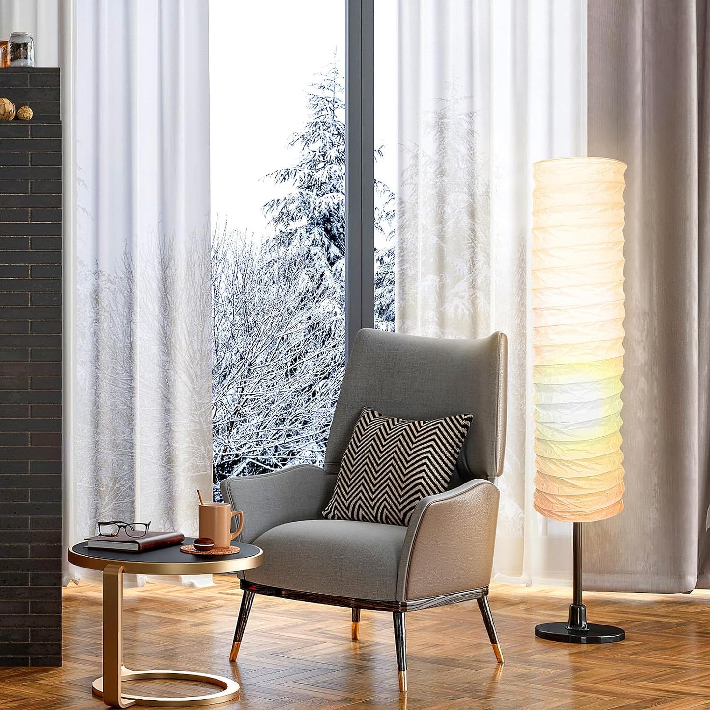 STOBOK Rice Paper Floor Lamp Shade Replacement, 36-inch Standing Paper Lampshade, Japanese Style Long Lamp Shade Only, Foldable Light Cover for Living Room Bedroom Hotel Decor, White