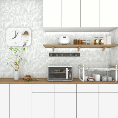 Theper Beige Wallpaper 17.3"×78.8" Modern Striped Peel and Stick Wallpaper Boho Removable Self Adhesive Wall Paper for Bedroom Waterproof White and Gold Contact Paper for Cabinets Vinyl