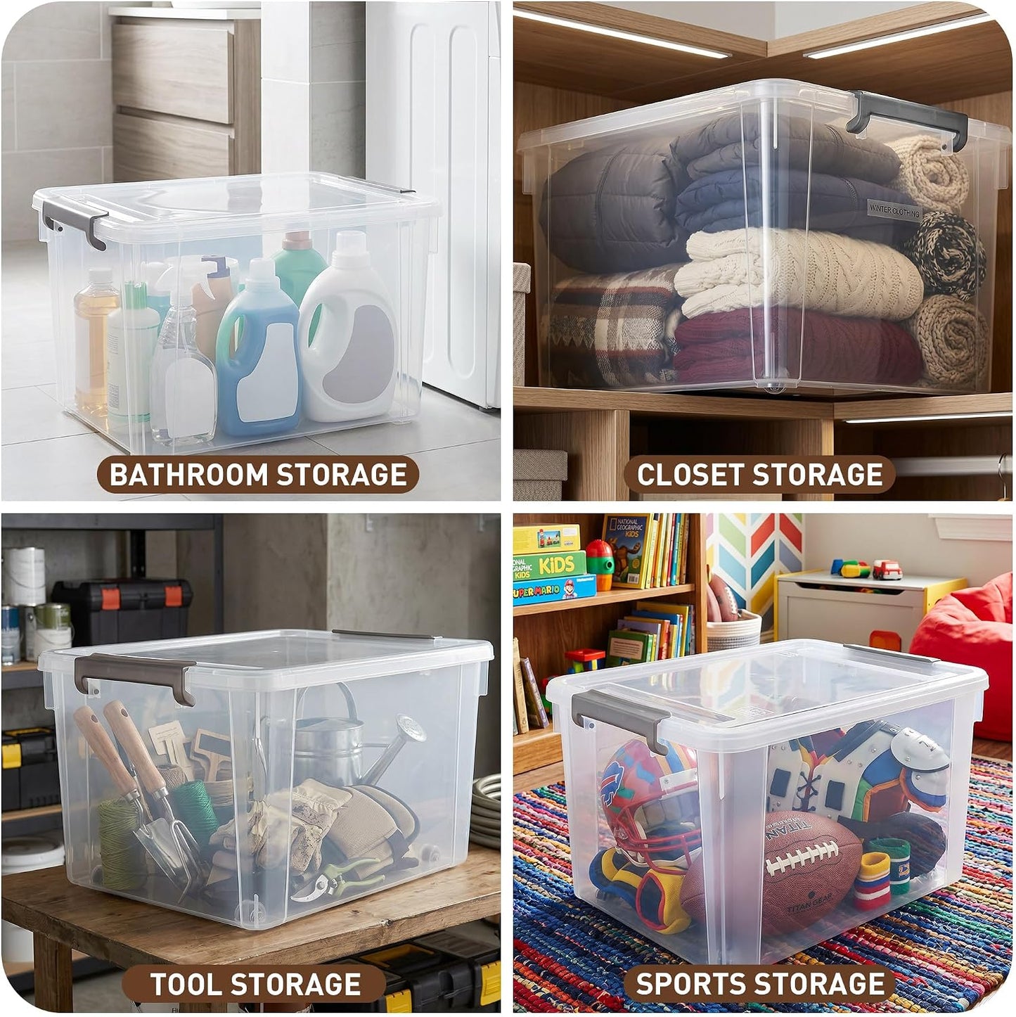 Citylife 57 QT Plastic Storage Bins with Double-Opening Lids, Storage Containers for Organizing, Large Clear Storage Box for Closet, Blankets, 2 Packs