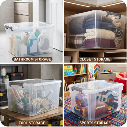 Citylife 57 QT Plastic Storage Bins with Double-Opening Lids, Storage Containers for Organizing, Large Clear Storage Box for Closet, Blankets, 2 Packs