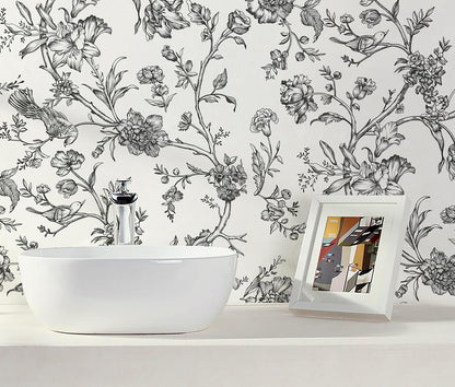 Safiyya Peel and Stick Wallpaper Vintage Floral Contact Paper 17.3" x 78.7" Wall Paper Renter Friendly Self Adhesive Removable Wallpaper for Bathroom Vinyl