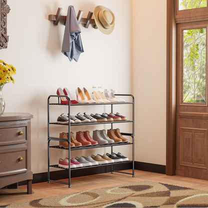 SUFAUY 2 Tier 33" Wide Shoe Rack, Closet Metal Wire, Stackable, Pink
