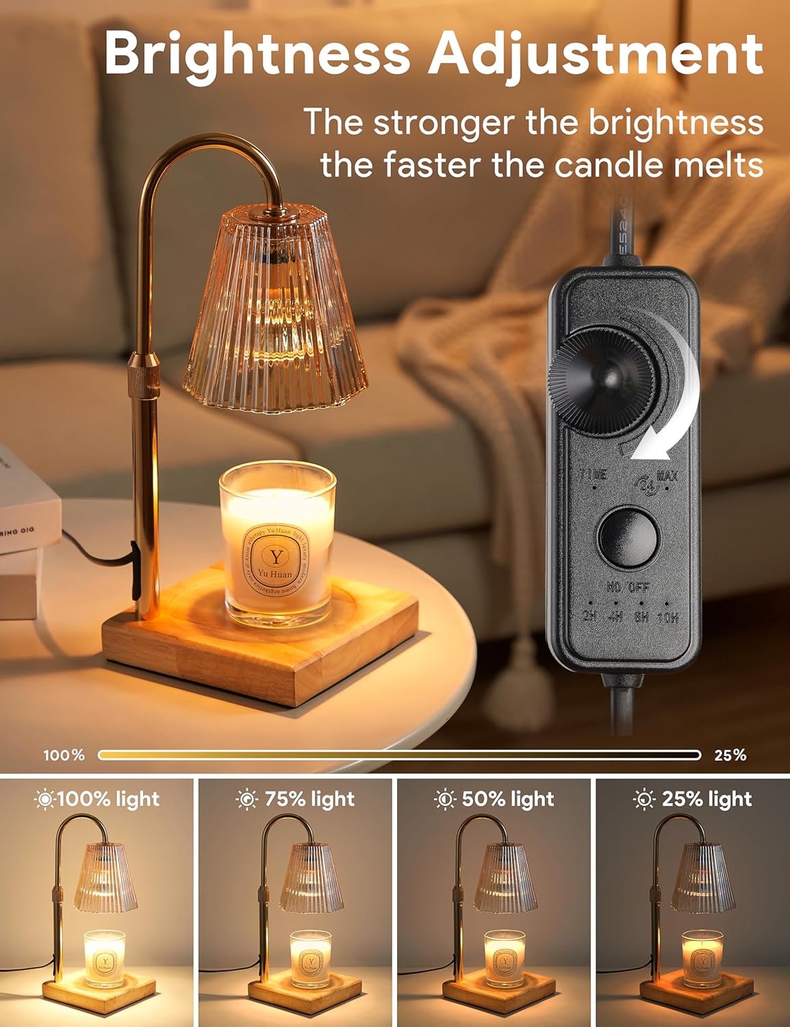 Candle Warmer Lamp with Timer, Dimmable Candle Warmer for Home Decor, Birthday Gifts for Women Mom, Adjustable Height Wax Melt Warmer with 2 Bulbs