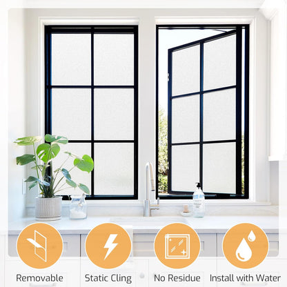 LUTE Window Privacy Film, Frosted Glass Window Film for Bathroom, Static Cling Removable Heat Control Glass Coverings, Non Adhesive Opaque Door Sticker for Home Office (Pure, 17.5" x 78.7")