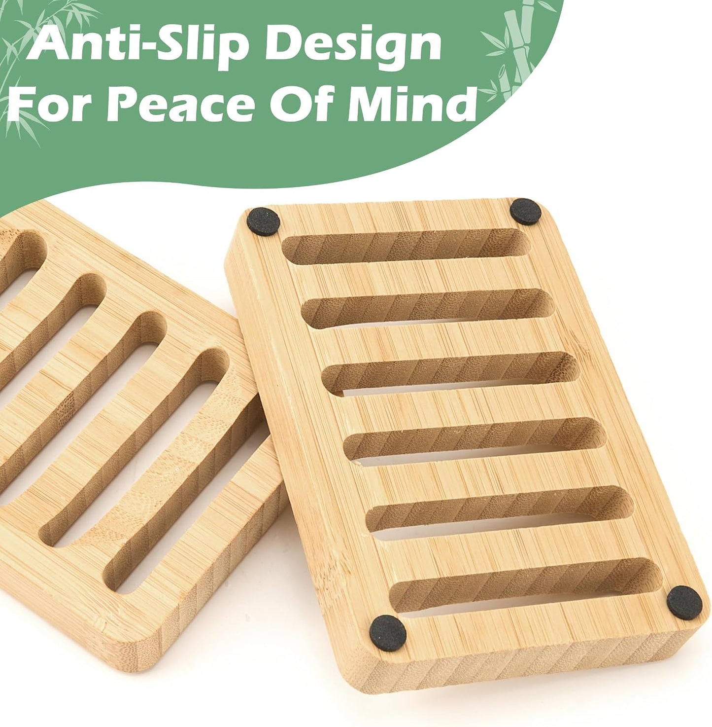 4 Pack Bamboo Soap Dish, Bar Soap Holder Self Draining Soap Dish Natural Bamboo Soap Holder Waterproof Anti-Slip Wooden Soap Dishes for Bar Soap Saver Tray for Shower Bathroom Kitchen Sink Bathtub