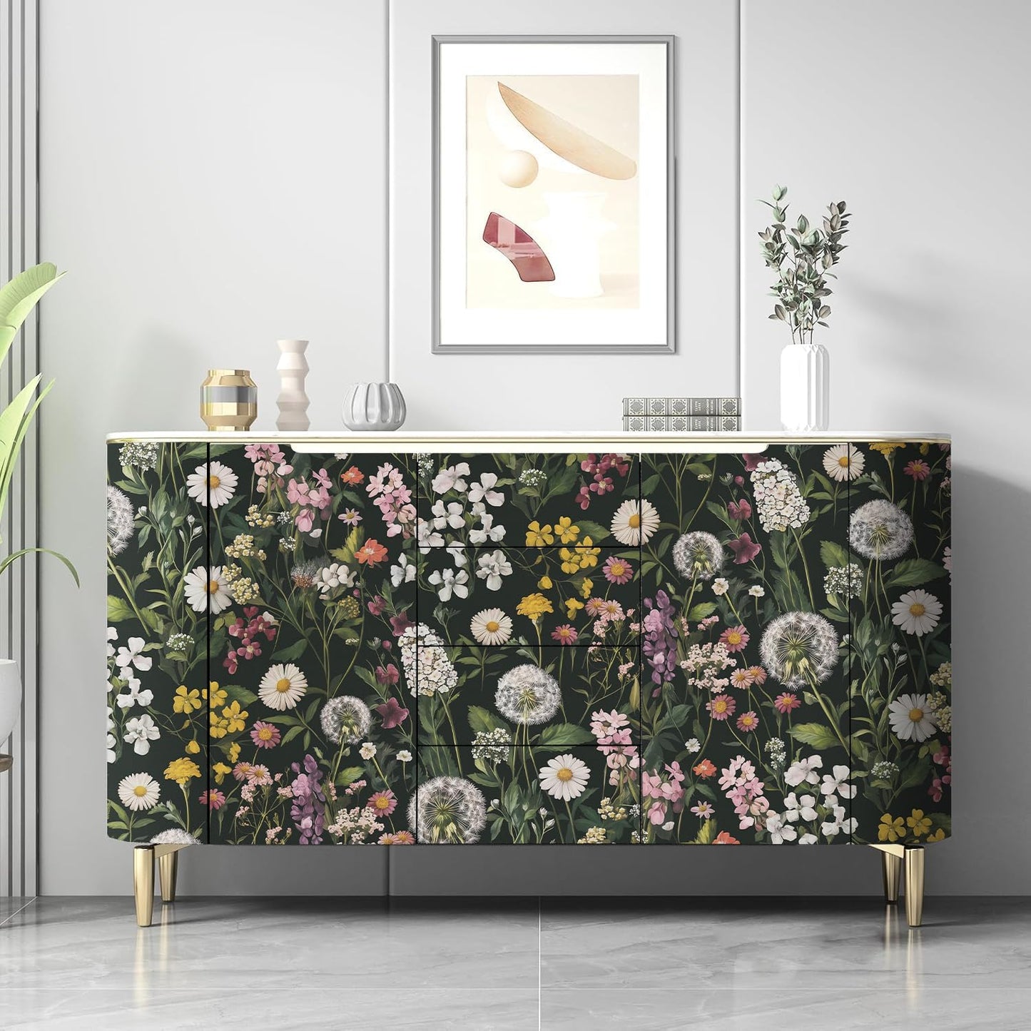 Floral Peel and Stick Wallpaper Floral Leaf Contact Paper 16.9inch x 118.1inch Boho Peel and Stick Wallpaper Green Removable Self Adhesive Flower Contact Paper for Bedroom Decorative Vinyl