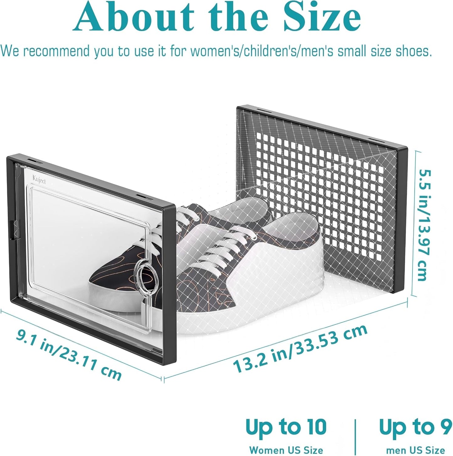 Kuject 12 Pack Large Shoe Boxes, Clear Stackable Containers with Lids,Black | Shoe organizers for closet & entryway, under-bed,Drop-front design fits women's size 10