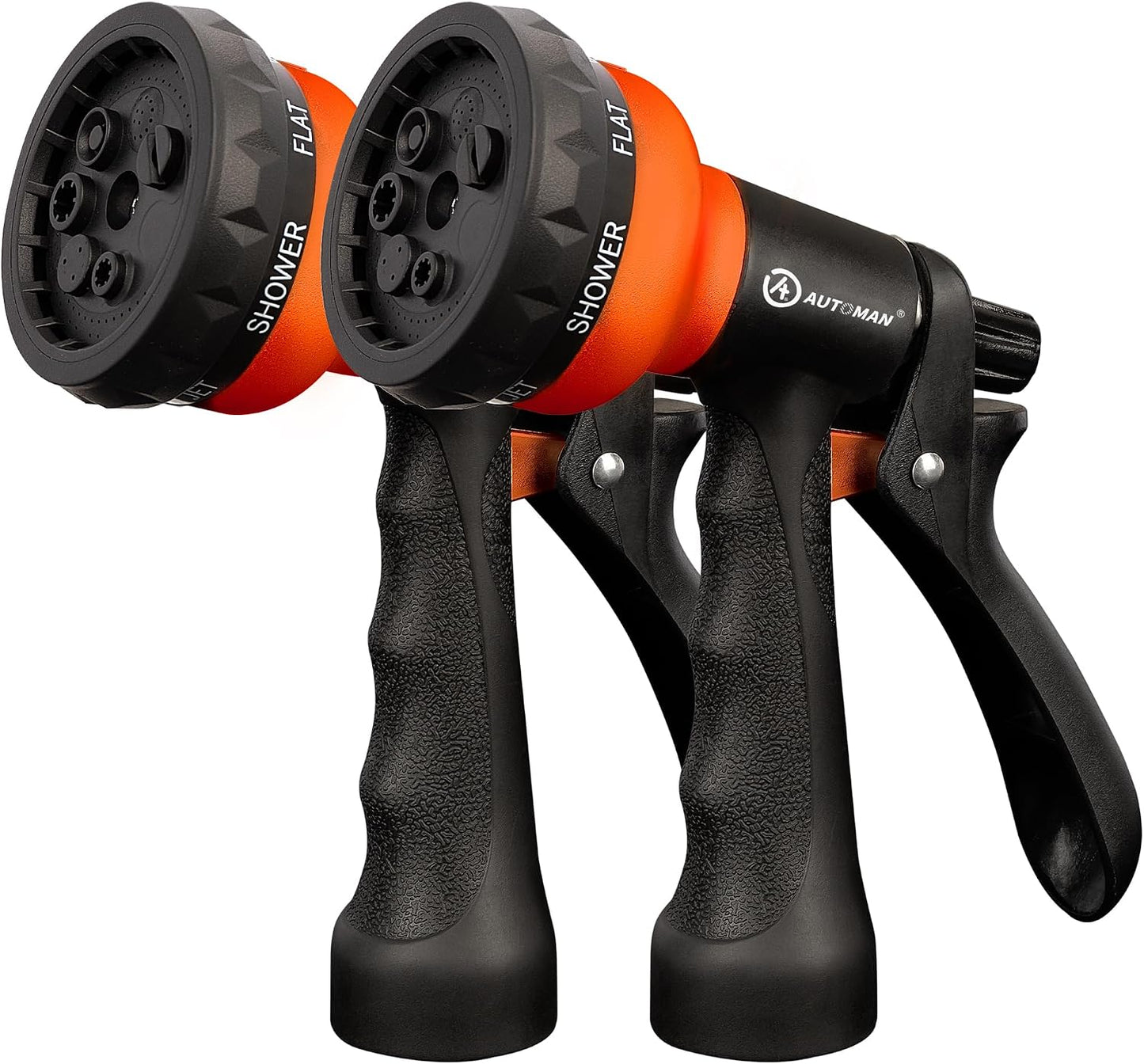 AUTOMAN Garden Hose Nozzle - 2 Pack, 100% Metal High Pressure Spray Nozzle, Labor-Saving Design, Heavy Duty for Garden Watering, Car Washing, Window Cleaning, Pets Bathing