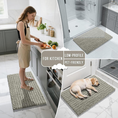 Yimobra Bathroom Rugs Non Slip Washable - Ultra Soft Absorbent Chenille Bath Mat, Quick Dry Shaggy Floor Carpet for Tub Shower, Gray Home Decor Accessories, 24x17 Inch