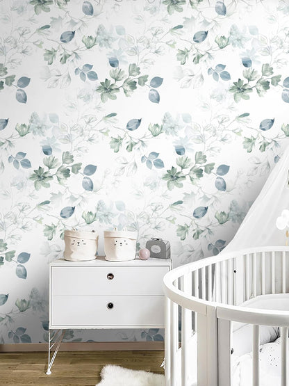 Safiyya Peel and Stick Wallpaper Floral Green and White Leaf Contact Paper for Cabinets 17.3"x 78.7" Self Adhesive Removable Wallpaper for Bathroom Renter Friendly Wall Paper Vinyl Roll