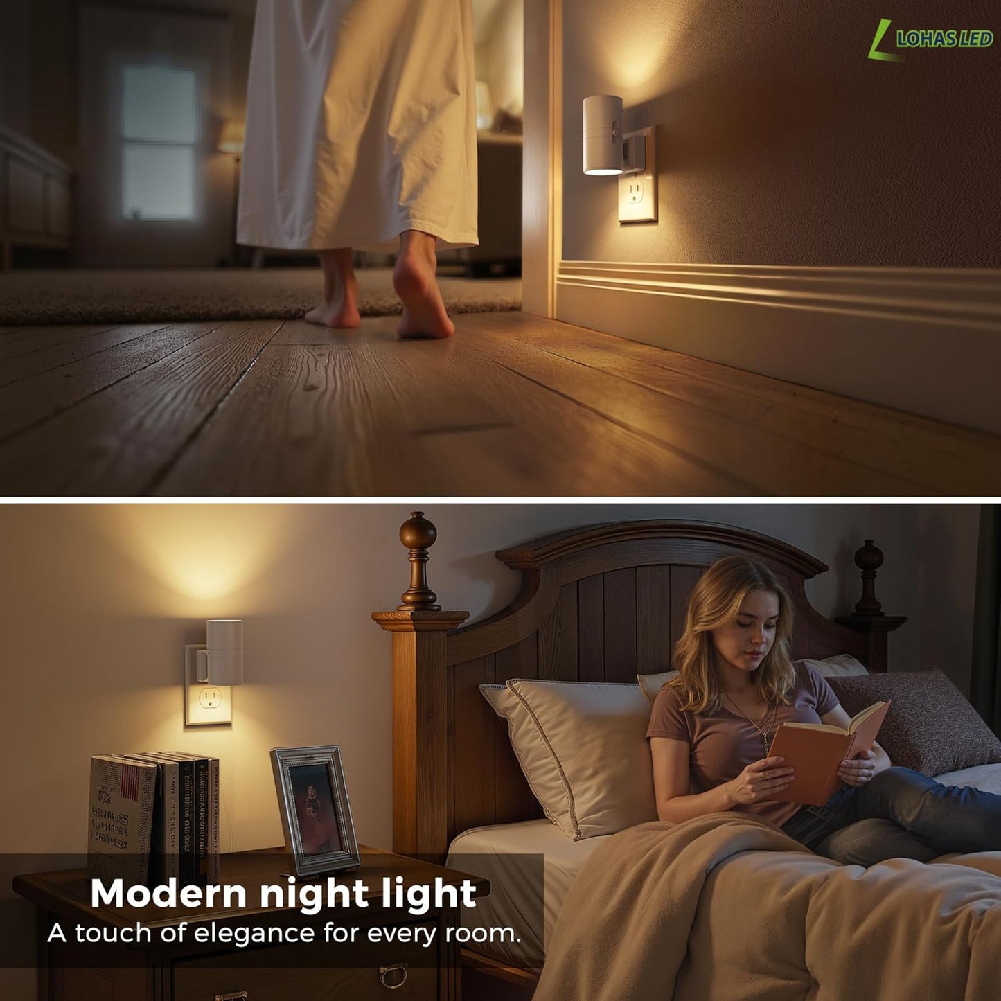 L LOHAS LED Night Light Plug in, Night Lights Plug into Wall, Light Sensor, 0-100LM Soft White 3000K, Dimmable Night Light, Modern Nightlight for Kids Bathroom Hallway Bedroom Kitchen Stairway, 2 Pack