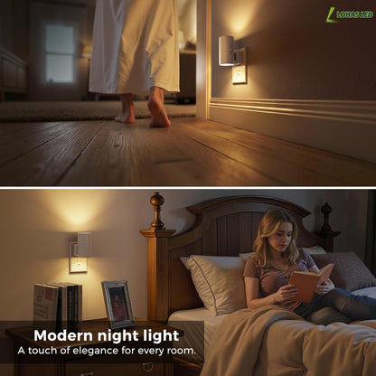 L LOHAS LED Night Light Plug in, Night Lights Plug into Wall, Light Sensor, 0-100LM Soft White 3000K, Dimmable Night Light, Modern Nightlight for Kids Bathroom Hallway Bedroom Kitchen Stairway, 2 Pack