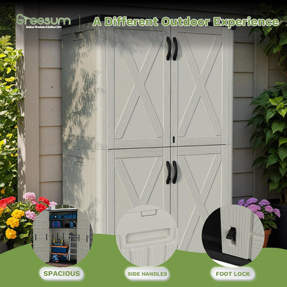 Greesum Outdoor Storage Cabinet, 26 CUFT Deck Box Without Shelves, Waterproof Plastic Storage Shed for Patio Cushions, Gardening Tools, Lockable and Sidehandles, UV Resistant, Beige