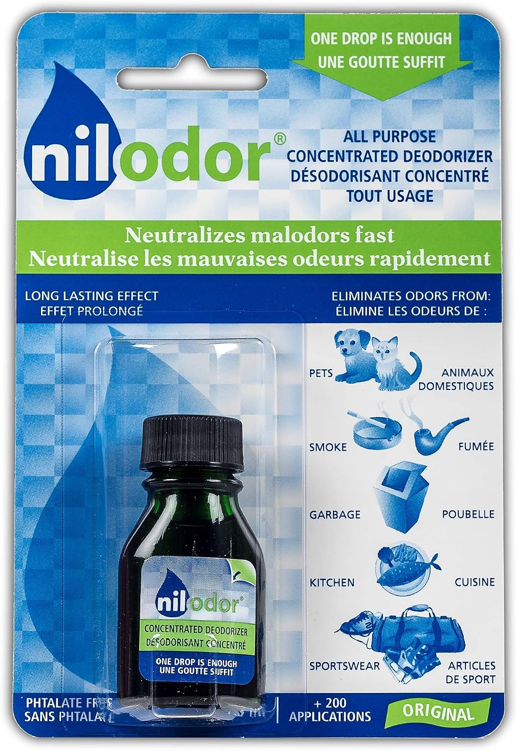 Nilodor - Air Freshener and Odor Neutralizer - Eliminates Odors from Pets, Smoke, Garbage, Kitchen and Sportwear (Original, Drops)