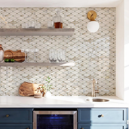 STICKGOO 10 Sheets Peel and Stick Backsplash, Polished Dolomite PVC Mixed Metal Gold Kitchen Backsplash, Stick on Backsplash Wall Tiles for Kitchen, Bathroom, RV