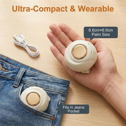 Portable Bladeless Wearable Fan, Silent USB Rechargeable Clip-On Personal Fan with 3 Speeds for Shirt or Waist, Hands-Free Cooling for Travel, Office & Outdoor Use