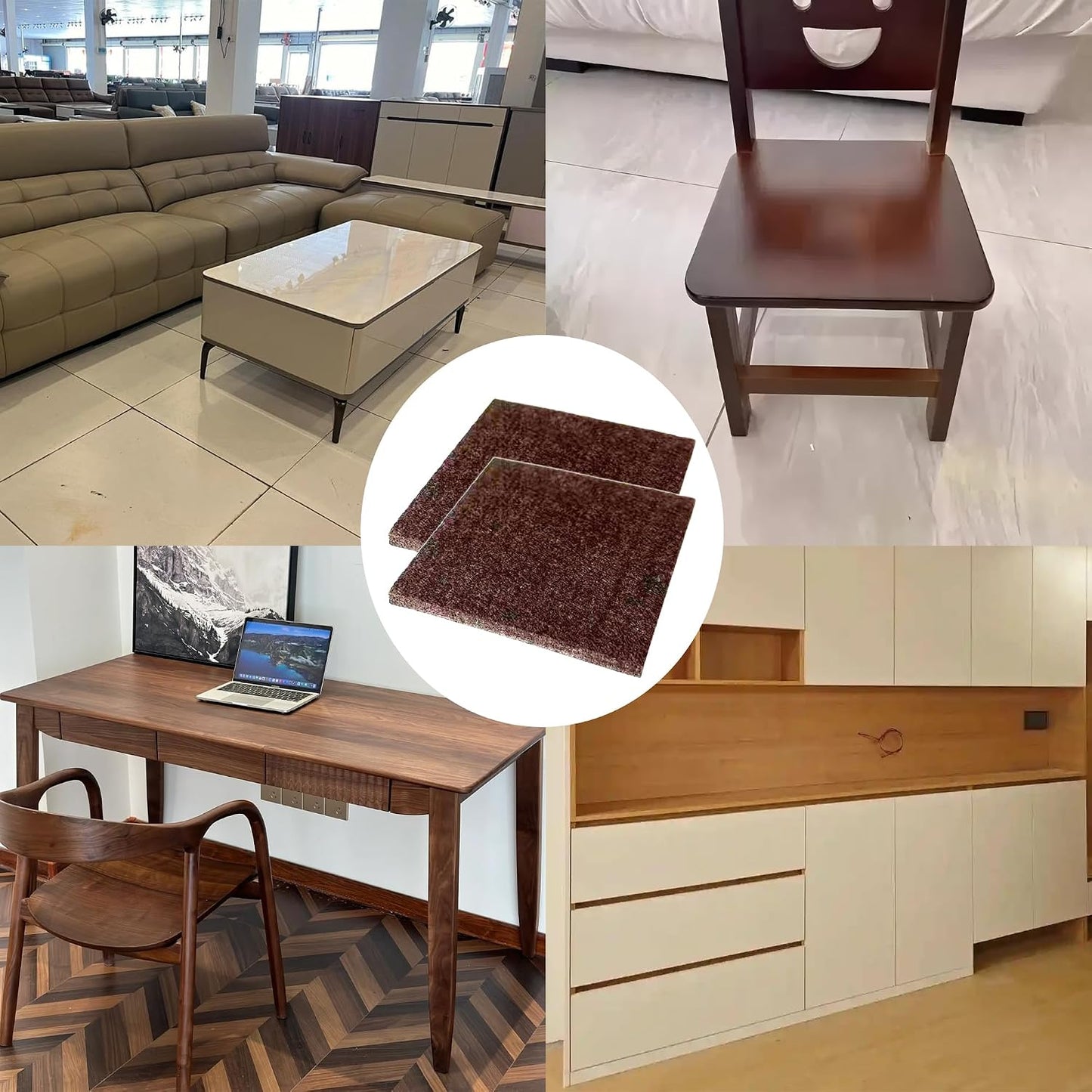 16PCS 3” Square Felt Furniture Pads, Self Adhesive Cuttable Chair Leg Pads Anti Scratch Floor Protectors for Hardwood Laminated Tile Cabinet Surface Protector, Brown