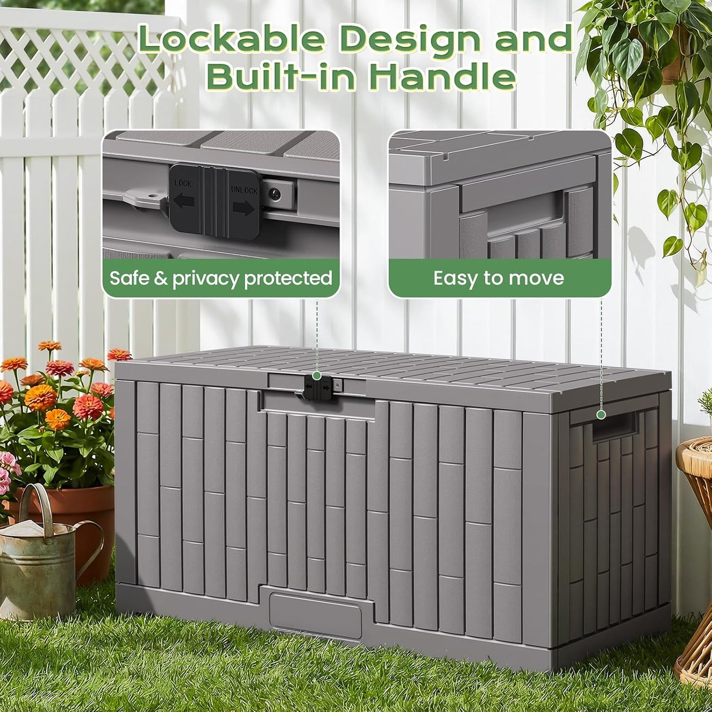Jocoevol Deck Box 60 Gal, UV Resistant & Waterproof Outdoor Storage Box with Lock, Easy Assemble Storage Bins Container for Pool Patio Garden