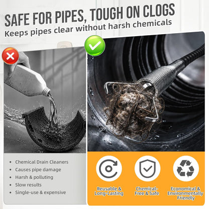 All-in-One Drain Snake 8 Set—Heavy Duty Plumbing Snake,Flexible Clog Remover,Cleaning Brush,Sink Drain Brush and Gloves for Bathtub,Toilet,Sewer,Kitchen Sink,Drainage Pipe