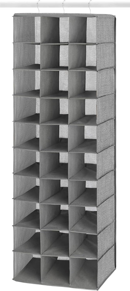 Whitmor 30 Sections Hanging Clothes Closet Shoe Organizer, Space Saving Breathable Fabric Shoe Storage for Bedroom, Laundry, Dorm, Crosshatch Gray