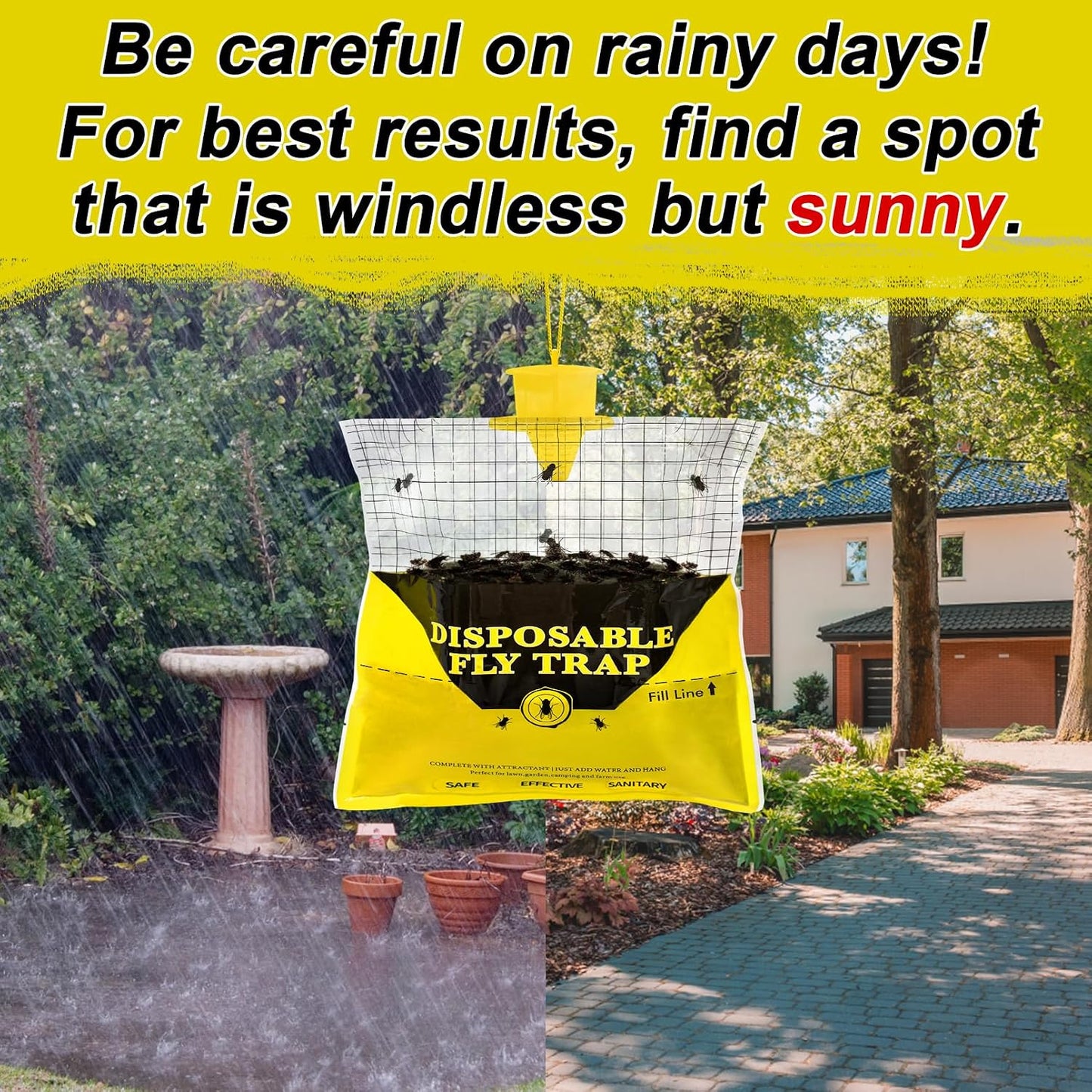 Glovv Fly Traps Outdoor Hanging with Fly Bait, 8 Pack Disposable Bags Hunter Ranch Trap, Pre-Baited Flies Bags Flies Control Bug Catcher Killer Repellent for Stable Horse Barn & Farm, All Filth Flies