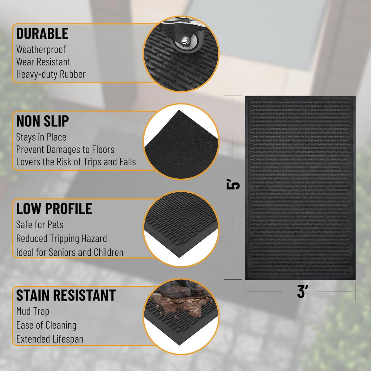 Ottomanson Waterproof Boot Tray Rubber Shoe Mat with Raised Edges, Heavy Duty Non Slip All Weather Entryway Mat for Shoes and Pets, Indoor Outdoor Use, 18" x 28"