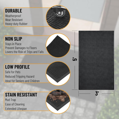 Ottomanson Waterproof Boot Tray Rubber Shoe Mat with Raised Edges, Heavy Duty Non Slip All Weather Entryway Mat for Shoes and Pets, Indoor Outdoor Use, 18" x 28"