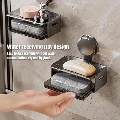 Heavyrain Soap Holder for Shower, Rustproof Aluminum Bar Soap Dish with Strong Suction Cups, Self Draining Soap Tray for Shower Wall, Sponge Caddy for Kitchen Sink, Modern Bathroom Organizer