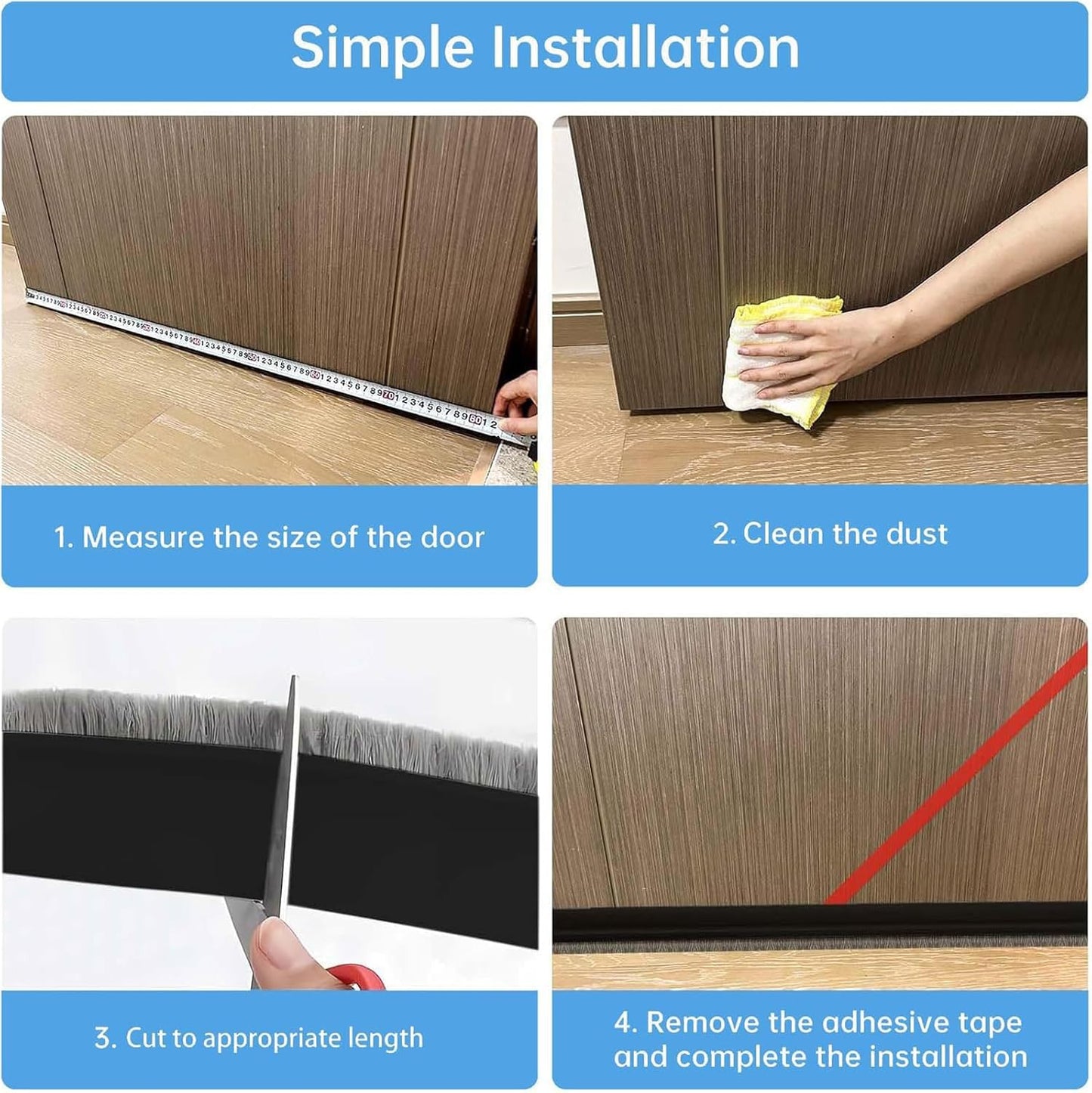 39-inch Door Draft Stopper with Brush - Adhesive Weather Stripping Seal for Exterior/Interior Doors | Under Door Sweep Blocks Drafts, Noise & Dust | Fits 1/4"-1" Gaps(White)