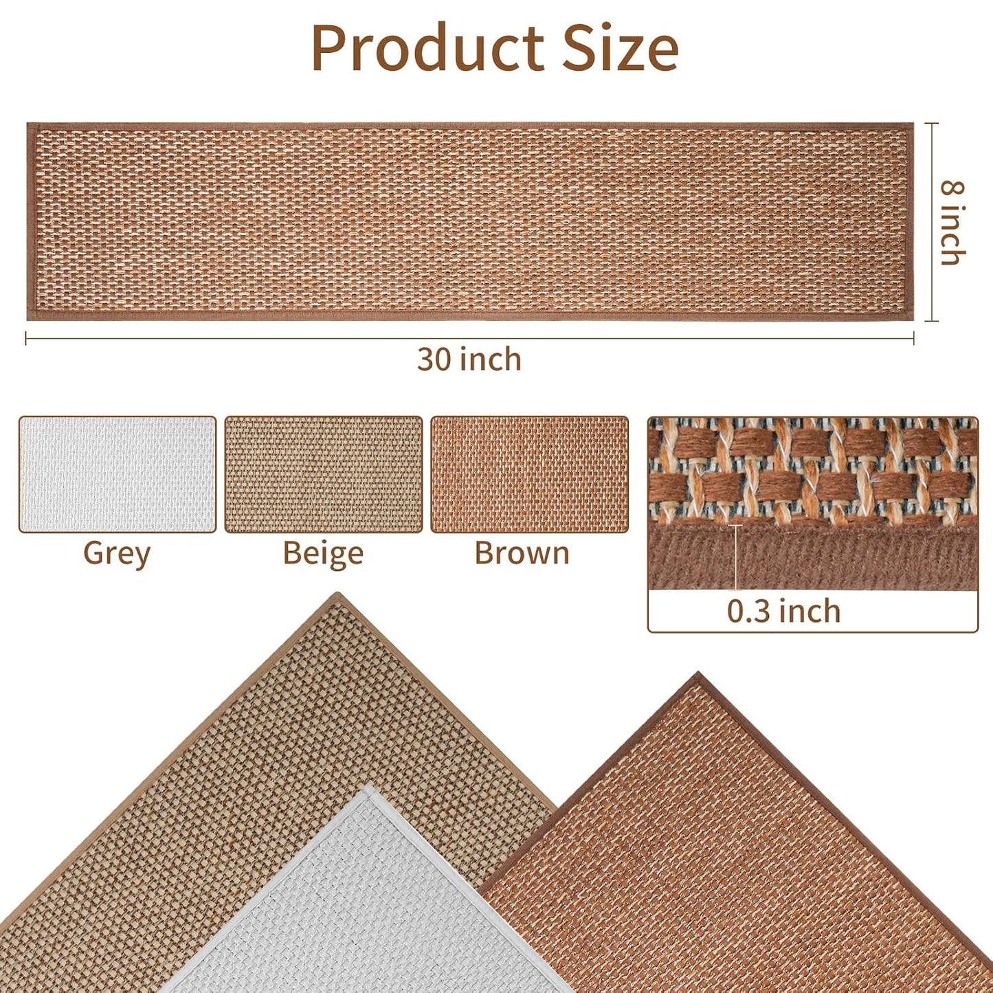 Carpet Stairs Runner for Wood Stairs, 30"x 30",Reusable Washable Self-Stick Stair Treads, for Indoor Steps, Non Slip for Kids Elders and Pets Stair Mats Residue Free, Beige 1-Pack