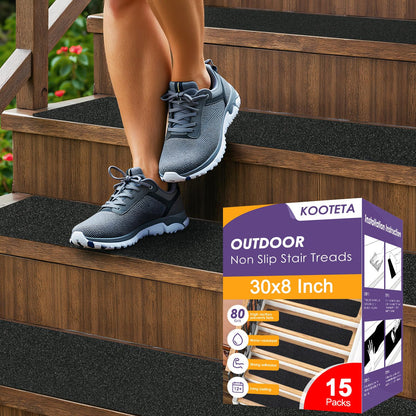 KOOTETA Stair Treads for Wooden Steps Indoor, 15 Pack 8" X 30" Non Slip Carpet Stair Treads with Reusable Adhesive for Kids Elders and Dogs, Surface Polyester TPR Backing Stair Runner Rugs, Dark Grey